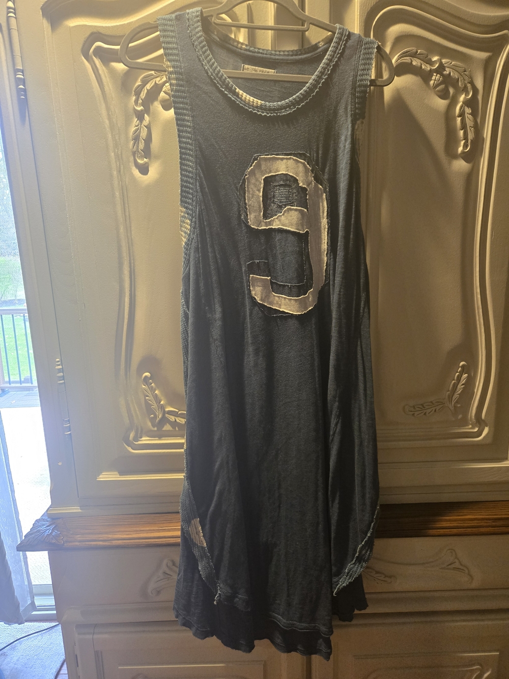 Free People Navy Blue Sleeveless Maxi Dress with White '9' Appliqué